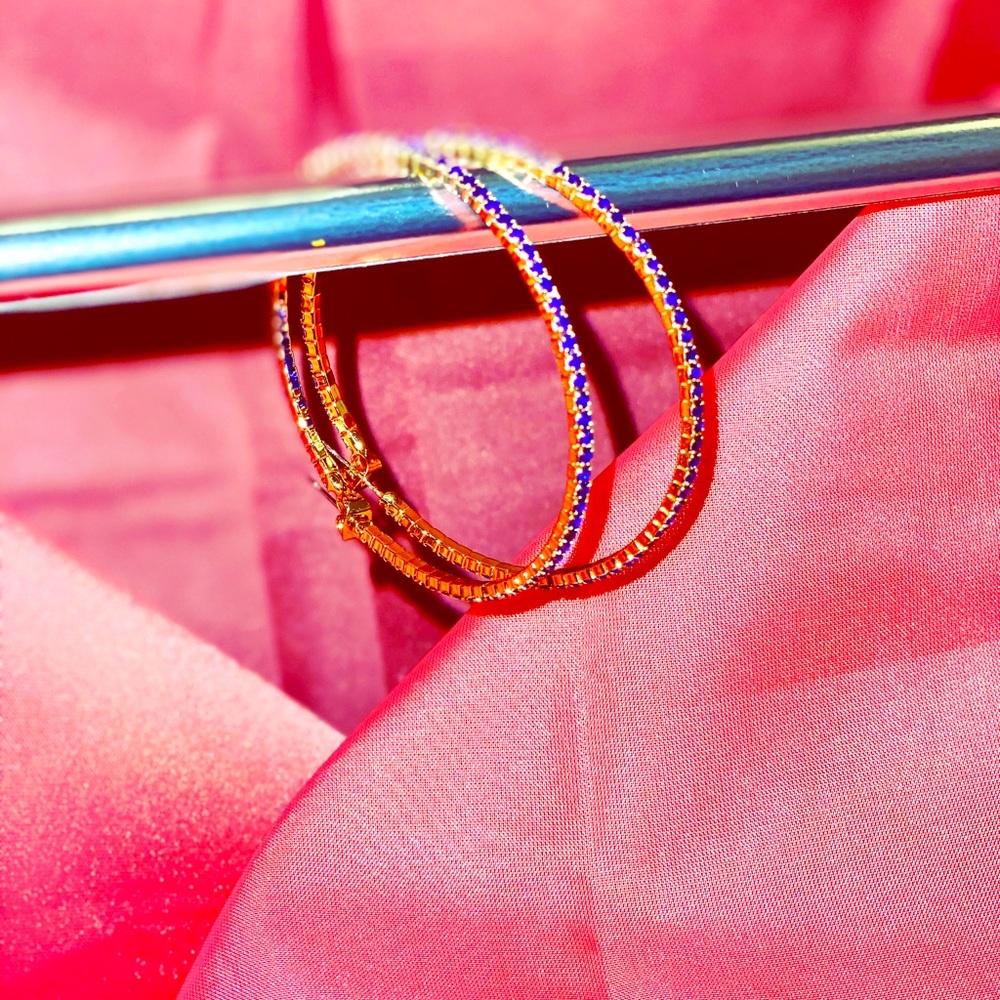 Cobalt Studded Gold Hoops